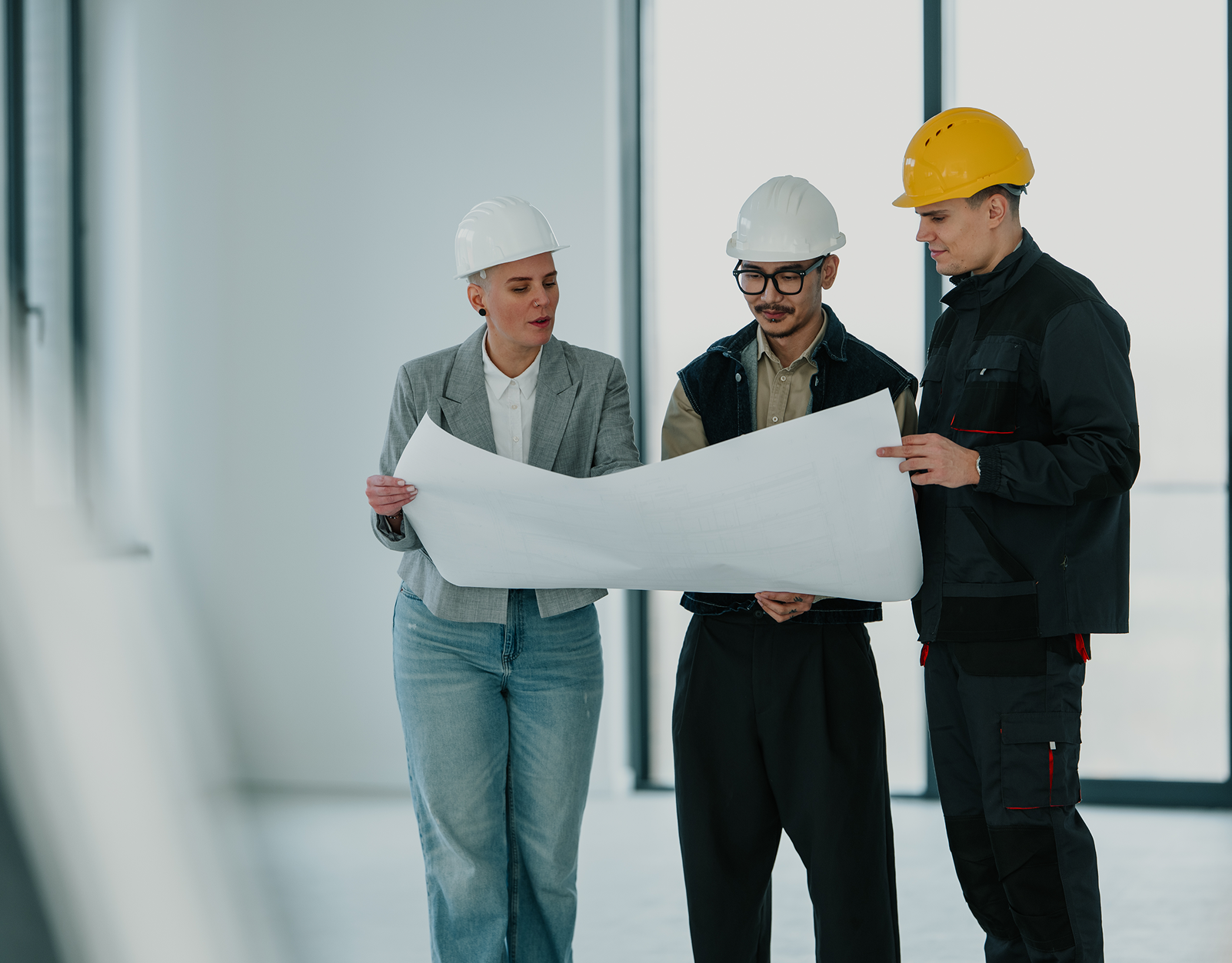 Engineers discussing project details